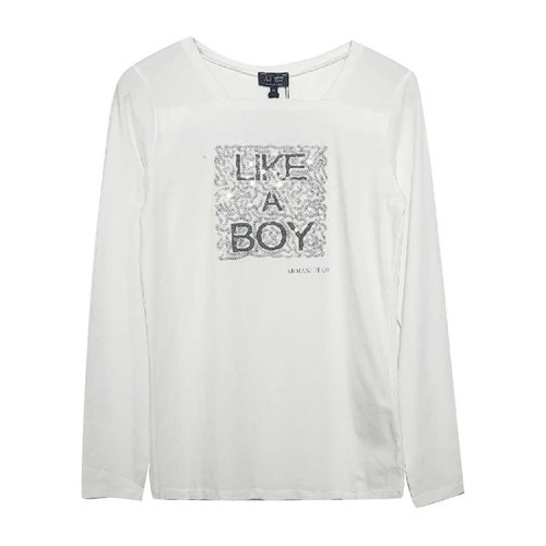 ARMANI JEANS/阿瑪尼牛仔 白色女士長袖T恤（瑕疵折扣）