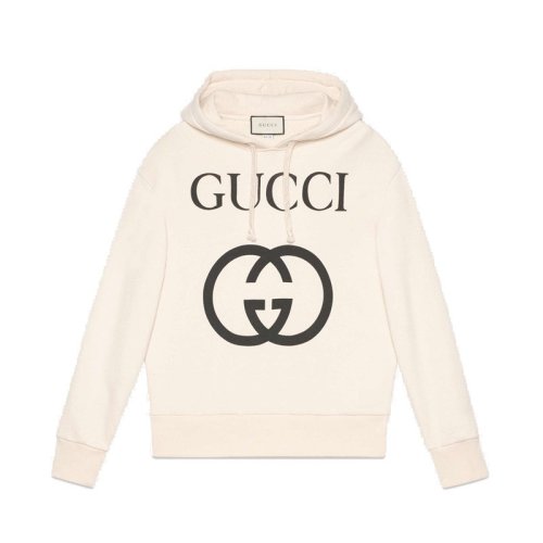 GUCCI/古馳 男士象牙白飾互扣式G兜帽衛(wèi)衣