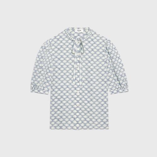  CELINE賽琳思琳 22年秋冬 女士 短袖襯衫 雙縐領(lǐng)結(jié)襯衫 2B553632P.01CQ