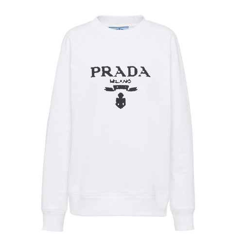 PRADA/普拉達(dá)  女士白色平紋針織圓領(lǐng)Oversize街頭風(fēng)衛(wèi)衣134631_1ZT7_F0964_S_202