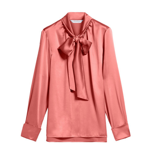 MaxMara/麥絲瑪拉 22年秋冬新款 TENEBRE系列 女士胭脂紅色真絲圍巾襯衫1116082906010