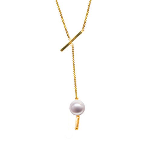 zhuella/珠艾樂 18k金日本珠線條項(xiàng)鏈吊墜 日本akoya海水珠