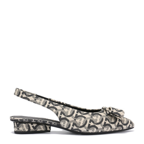 Salvatore Ferragamo/菲拉格慕 米色/黑色 女士VIVA蝴蝶結飾穆勒平底拖鞋 733610-01R454