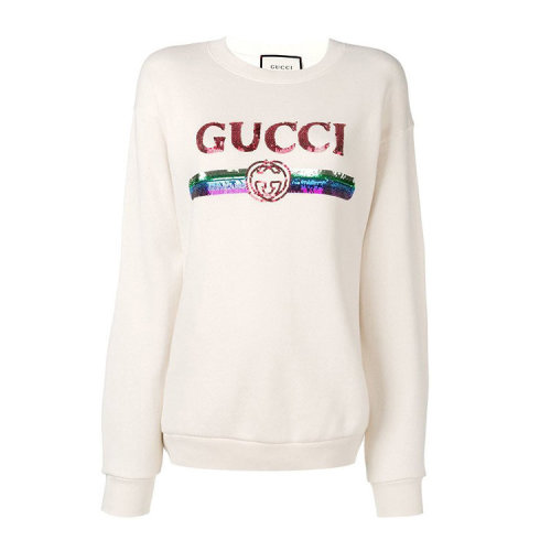 GUCCI/古馳  古琦女裝 經(jīng)典雙G 條紋裝飾 女士白色棉質(zhì)圓領(lǐng)衛(wèi)衣 469250 XJASD 9392