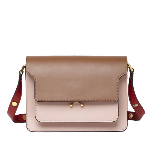 MARNI/瑪尼 20 TRUNK系列 棕色，粉紅色和紅色小牛皮信封包手提單肩包 SBMPN09NO3LV583Z087N