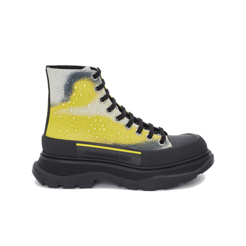 Alexander McQueen/亞歷山大麥昆 22年秋冬新款 Tread Slick系列 女士白色/黃色/黑色羊皮革印花高幫運動鞋718374WICU28942