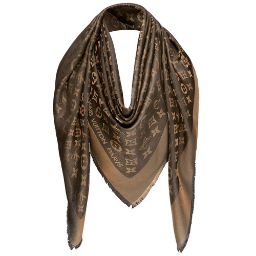 預(yù)定1個月 Louis Vuitton/路易威登新款 女士板栗色老花圖案真絲圍巾披肩M75122