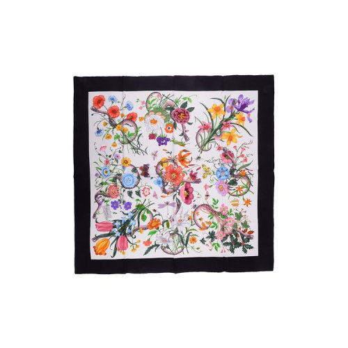 GUCCI/古馳  白色植物蛇紋印花 混色女士桑蠶絲絲巾 452710 3G001 9260 HQY012345C