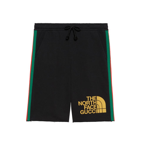GUCCI/古馳      The North Face聯(lián)名系列 男士黑色純毛氈針織棉兩側(cè)紅綠織帶短褲651727XJDIP1082