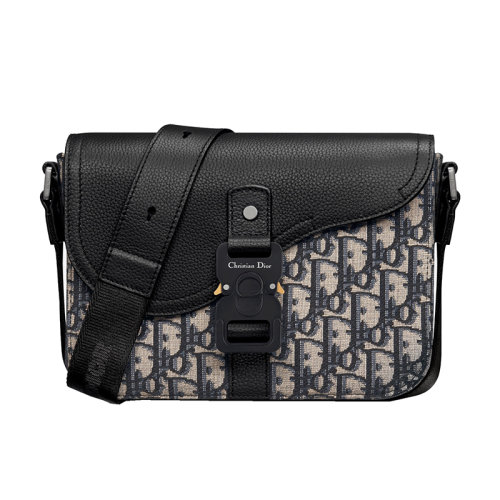 DIOR/迪奧 22新款 Saddle系列 男士mini米色/黑色提花帆布配馬鞍形粒面小牛皮翻蓋鋁制搭扣調(diào)節(jié)皮革提花肩帶肩背斜挎郵差包1ADPO049YKS_H27E