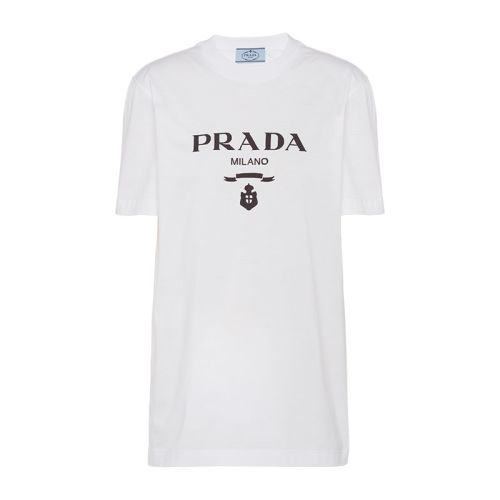 PRADA/普拉達(dá) 22年早春新款 女士白色刺繡平紋針織棉質(zhì)短袖T恤35838R_10GN_F0009_S_162