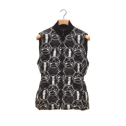 HERMES/愛馬仕 22年秋冬新款 女士黑色織物“Promenade du Matin”圖案印花拉鏈開合雙面穿無袖羽絨背心H2H0258D40234