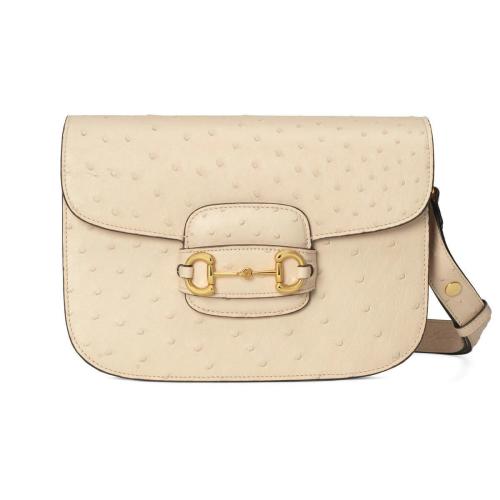  GUCCI古馳 22年秋冬 女士 Gucci 馬銜扣1955系列鴕鳥皮手袋 602204 EY00G 9522