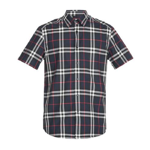  BURBERRY/博柏利 藍色格紋男士短袖襯衫 80208721 PLFSX