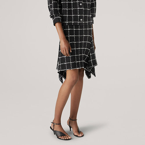 St.John/盛薔黑白睫毛紗格紋針織短款女士半身裙K7110C3