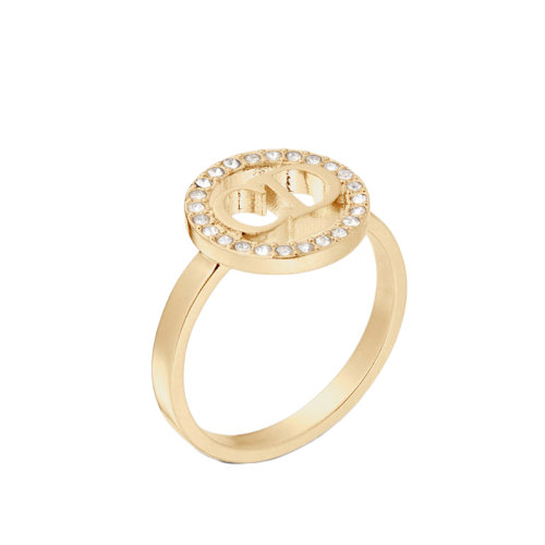 DIOR/迪奧 22新款CLAIR D LUNE系列 女士金色飾面金屬“CD”標(biāo)志銀色調(diào)仿水晶裝飾戒指R1237CDLCY_D03S
