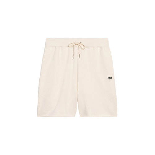 CELINE/賽琳 22年春夏新款 女士淺象牙色棉質(zhì)和山羊絨混紡TRIOMPHE刺繡短褲2Z057450I.01LI