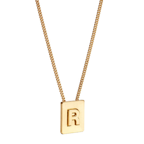 CELINE/賽琳 經(jīng)典款A(yù)LPHABET系列 男女同款金色飾面黃銅字母R墜飾項鏈46N0R6BRA.35OR