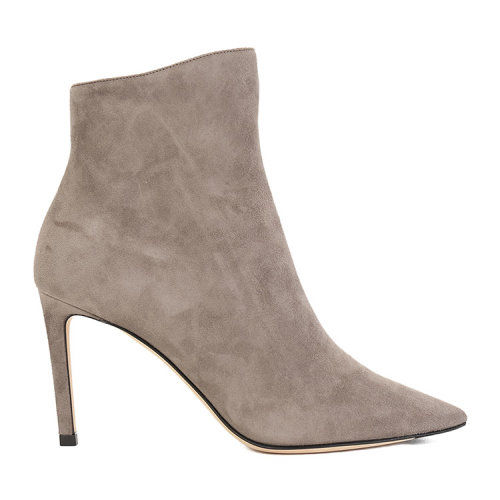 Jimmy Choo/周仰杰 棕灰色 麂皮 尖頭 細(xì)跟 短靴 HELAINE85SUE DARK GREY