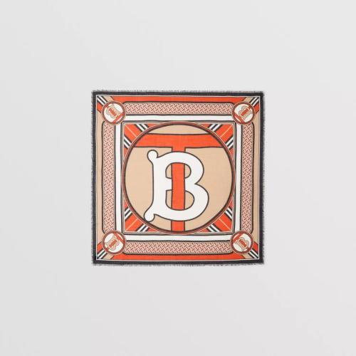  BURBERRY 22年秋冬 女士 蒙太奇印花絲毛混紡大號方巾 80587481