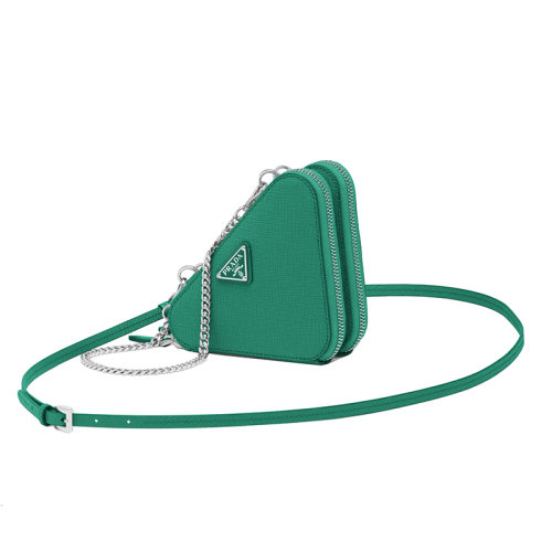 PRADA/普拉達(dá) 22新款 mini女士芒果綠saffiano皮革琺瑯金屬標(biāo)志配拆卸肩帶斜挎手拿包1NR015_053_F0458