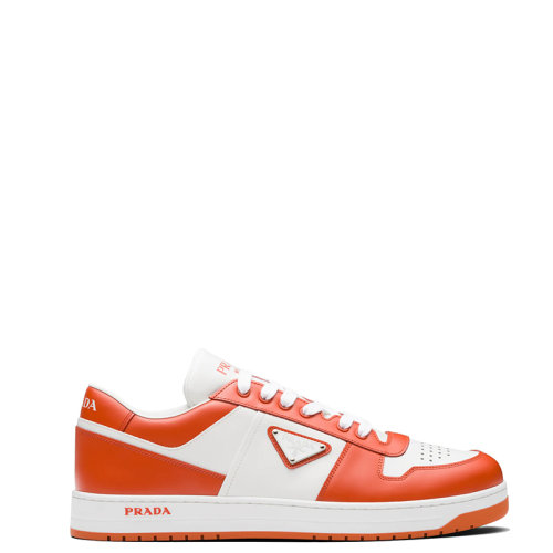 PRADA/普拉達(dá) 22年新款 Downtown系列 男士白色/橙色皮革系帶運(yùn)動(dòng)鞋2EE364_3LKG_F011G