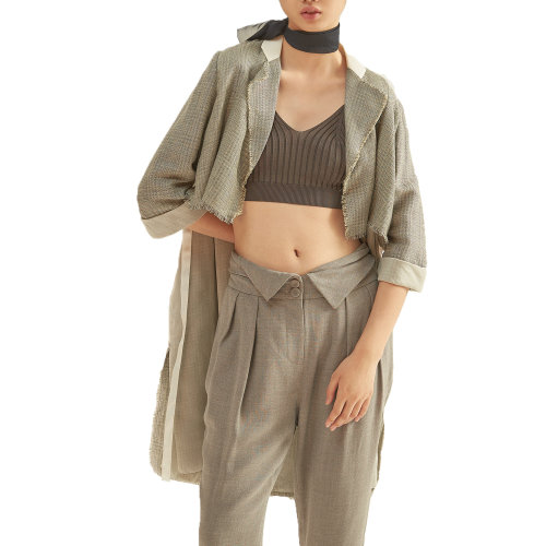 nisiss/怡夕翻領(lǐng)式腰頭垂墜感收腳長褲女士休閑褲