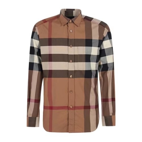 BURBERRY/博柏利   棕色格紋男士長(zhǎng)袖襯衫  80337640