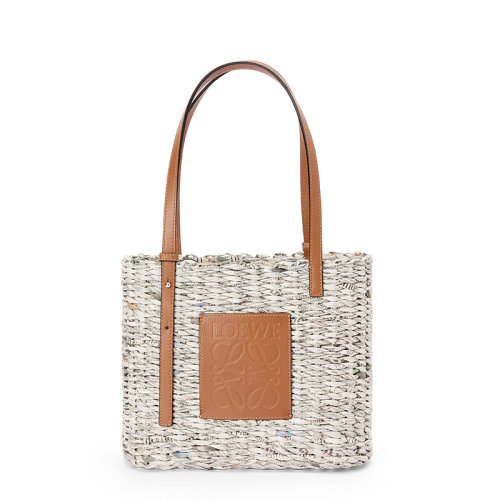 LOEWE/羅意威 22新款Basket系列 女士小號棕色/多色編織紙制品飾經典徽標壓印牛皮革單肩手提包A223099X18-2904