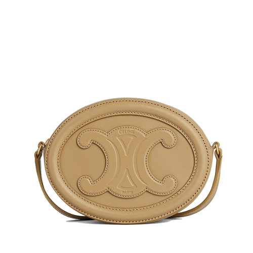 CELINE/賽琳 22新款CUIR TRIOMPHE系列 女士橄欖色光滑牛皮革凱旋印花橢圓形單肩斜挎手拿月餅包10I703DPQ.31OV