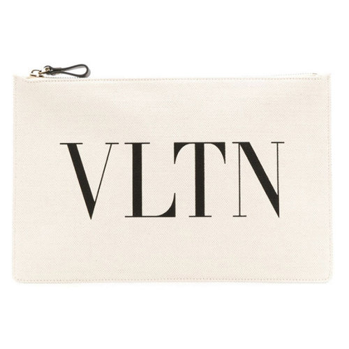 Valentino/華倫天奴  女包女士米色帆織物時尚百搭品牌LOGO拉鏈手拿包  RW2P0269FWB EX9