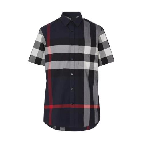  BURBERRY 22年秋冬 男士 短袖格紋彈力棉府綢襯衫 80208551 預(yù)定商品1-3周發(fā)貨