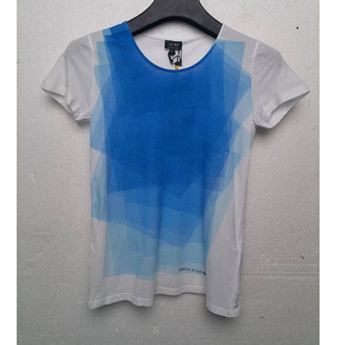 ARMANI JEANS/阿瑪尼牛仔 白藍(lán)拼色女士短袖T恤