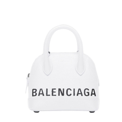 Balenciaga/巴黎世家 21新款VILLE系列 女士XXS號白色粒面小牛皮黑色印花單肩斜挎手提包5506461IZ139060
