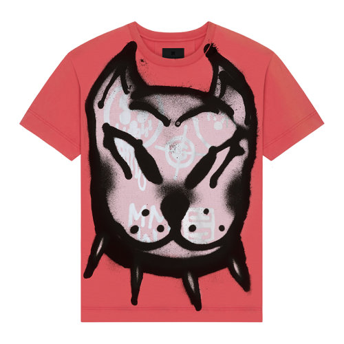 Givenchy/紀(jì)梵希 22年春夏新款 Chito聯(lián)名系列 男士紅色純棉超大版型小狗印花短袖T恤BM71873Y6B-600