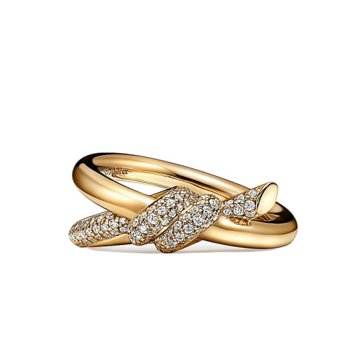 Tiffany & Co./蒂芙尼 22春夏新款N?ud系列 18K金黃金鑲鉆繩結(jié)雙行戒指GRP12001