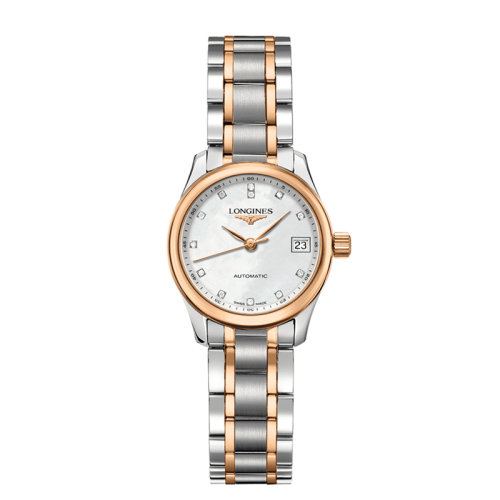 LONGINES/浪琴  名匠系列精鋼和玫瑰金自動機械女士鑲鉆珍珠貝母腕表25.50毫米 L2.128.5.89.7