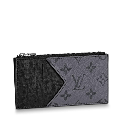 Louis Vuitton/路易威登 經(jīng)典款 男士老花帆布配皮銀扣拉鏈開合零錢包卡夾M69533