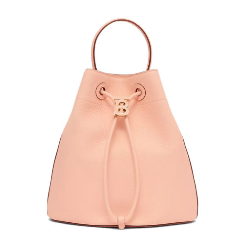 BURBERRY/博柏利 22新款 女士小號桃粉色粒面皮革調(diào)節(jié)束帶開合拆卸調(diào)節(jié)肩帶抽繩單肩斜挎水桶包80561341