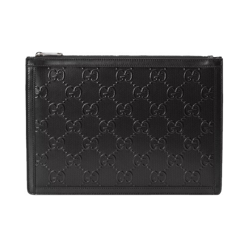 GUCCI/古馳 男士黑色皮革雙G壓花手拿包 646449-1W3AN-1000