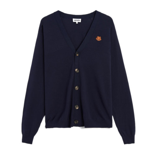 KENZO/高田賢三 男士藍(lán)色有機(jī)棉經(jīng)典虎頭刺繡裝飾針織衫開衫上衣毛衣 FB55CA5813TB-76