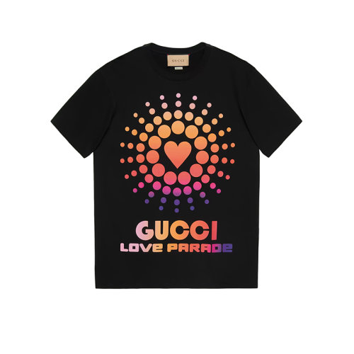 GUCCI/古馳 22年秋冬新款 愛的進(jìn)行曲系列 男士黑色純棉Love Parade印花短袖T恤548334XJEMZ1082