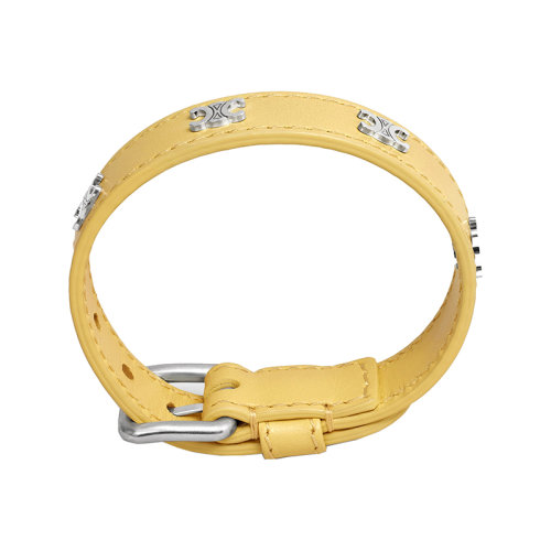 【標(biāo)題】CELINE/賽琳 22新款 TRIOMPHE系列 男女同款黃色皮革銀扣手鏈46X623SMO.11SP