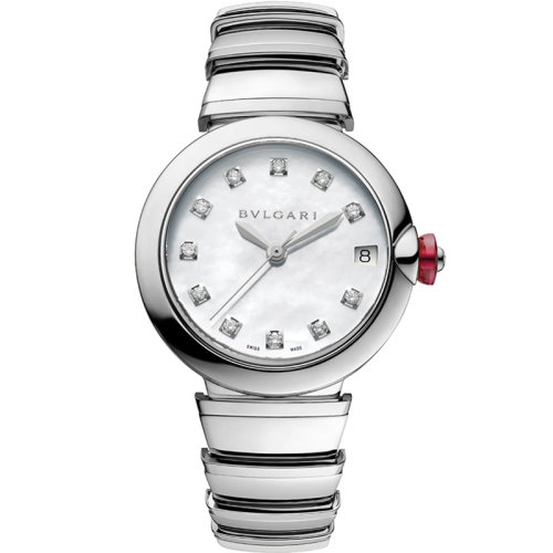 BVLGARI/寶格麗 精鋼表殼和表鏈 白色珍珠母貝表盤和鑲有鉆石的時標(biāo)  LVCEA自動機械手表 33毫米102199