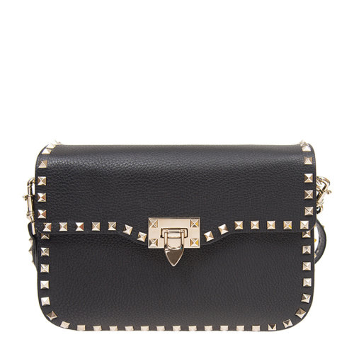 Valentino/華倫天奴 女士黑色牛皮鉚釘裝飾時尚簡約單肩包斜挎包女包 RW2B0C25-VSL-0NO