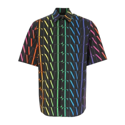 VALENTINO 華倫天奴 男士 服裝 黑色翻領系扣字母LOGO印花棉質T恤 男士短袖襯衫