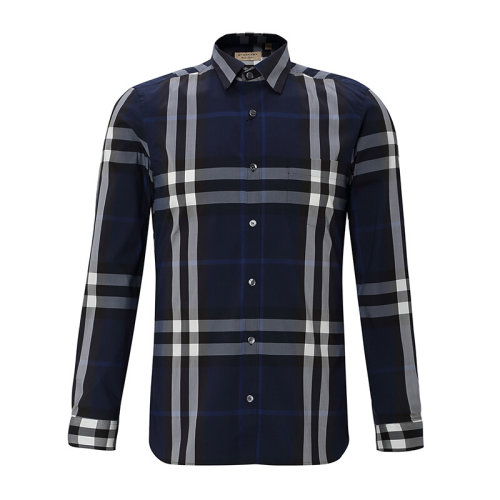 Burberry/博柏利  男士經(jīng)典棉質(zhì)藍(lán)色格紋長袖襯衫
