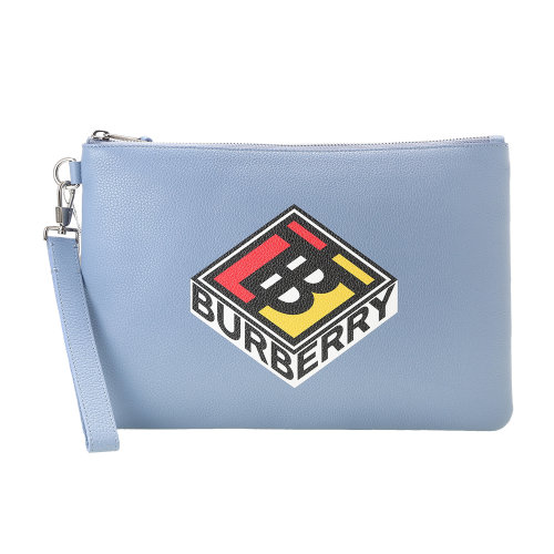 BURBERRY/博柏利  TBlogo標(biāo)藍(lán)色皮質(zhì)中性手拿包  巴寶莉  包袋瑕疵特賣（陳列痕跡，不影響使用） burberry包 男包/女包