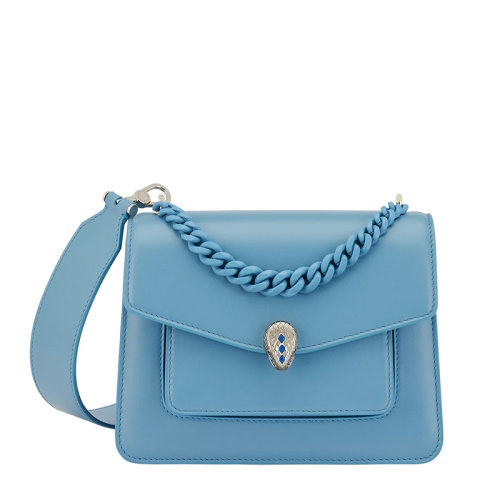 BVLGARI/寶格麗 22早春 新款SERPENTI FOREVER系列 女士小號藍色納帕皮革蛇首扣單肩斜挎手提包291469