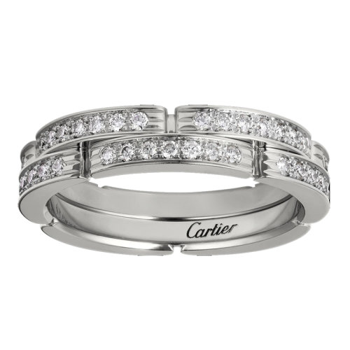 CARTIER/卡地亞 MAILLON PANTHèRE 18k金白金鑲嵌鉆石兩圈精美結(jié)婚戒指B4098900